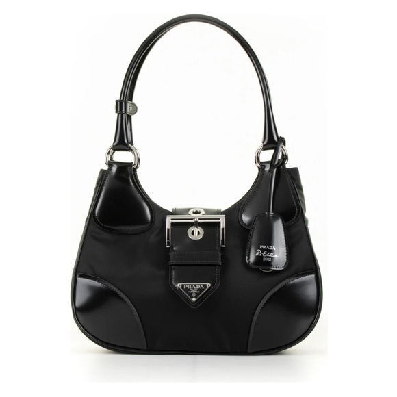 Prada Re-Edition 2002 Black Nylon and Leather Moon Bag - Picture 1 of 6